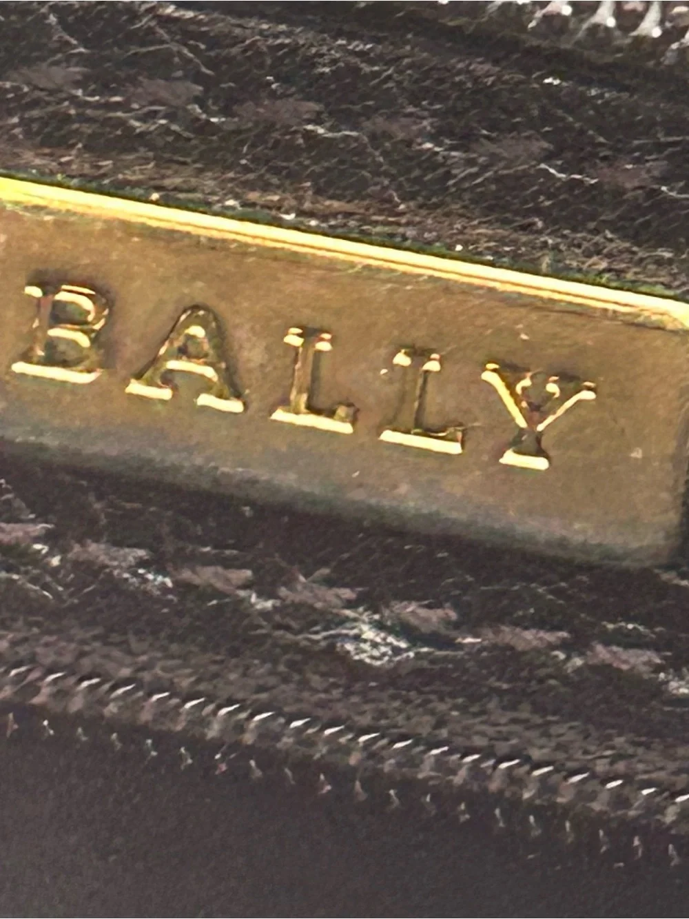 Bally Vintage Leather Crossbody Bag Black Brown Croc Embossed Shoulder Purse